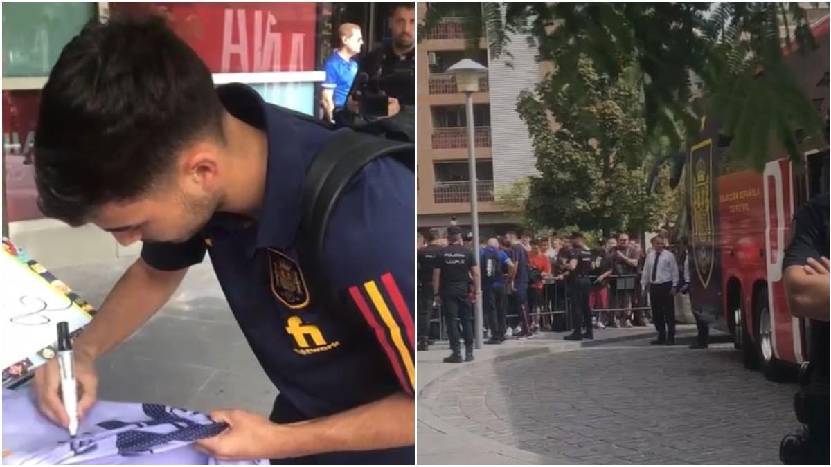 Pedri, de los más aclamados en la llegada multitudinaria de la selección a Zaragoza