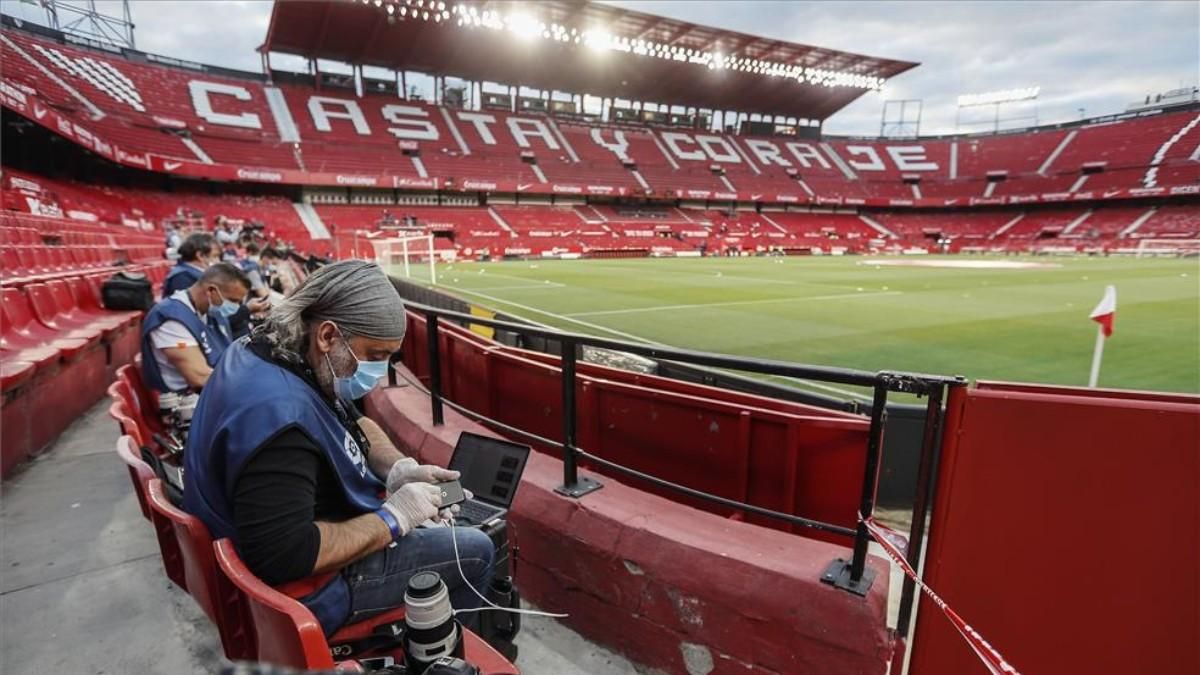 Imagen del Estadio Ramón Sánchez Pizjuán sin público por la pandemia. Imagen del Estadio Ramón Sánchez Pizjuán sin público por la pandemia.
