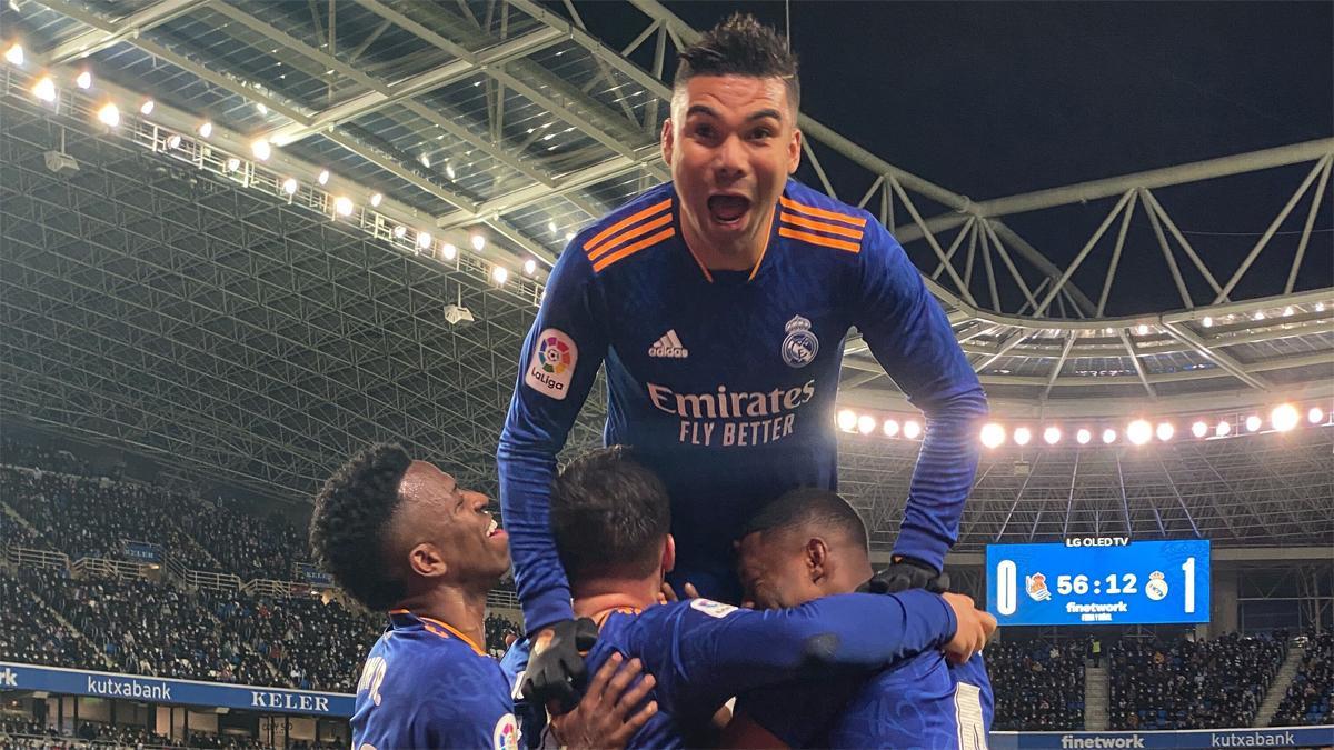 Casemiro celebra uno de los dos goles del Madrid