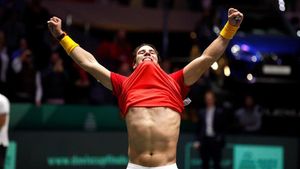 Nadal celebra el triunfo que valía una ensaladera Nadal celebra el triunfo que valía una ensaladera