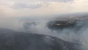 Vista aérea del incendio forestal en Sigüés