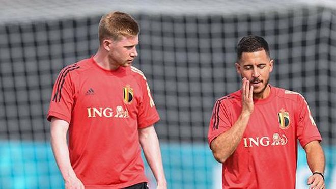 Hazard y De Bruyne en un entrenamiento de la selección belga Hazard y De Bruyne en un entrenamiento de la selección belga