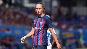 Hansen en un partido con el Barça