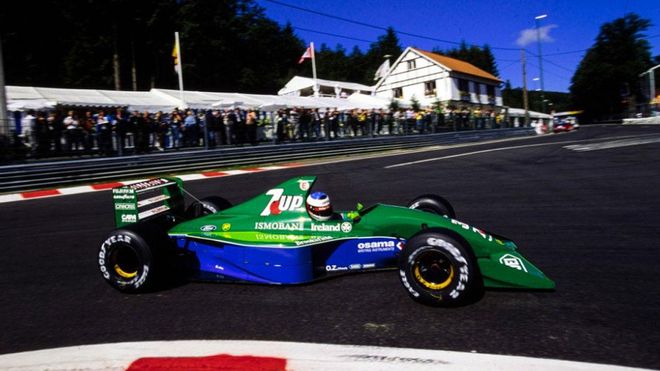 Michael Schumacher, al volante del Jordan 191 en Spa Michael Schumacher, al volante del Jordan 191 en Spa