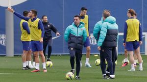 Xavi, en el entrenamiento del Barça