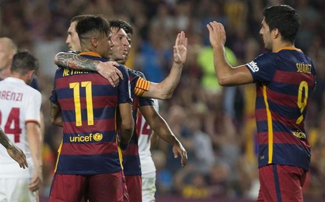 El tridente del Barça en el Gamper El tridente del Barça en el Gamper