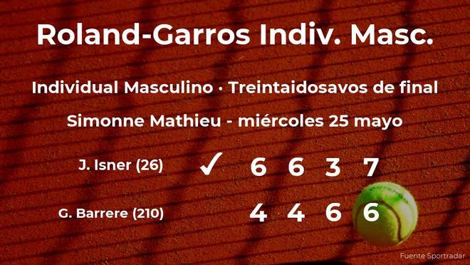 John Isner pasa a los dieciseisavos de final de Roland-Garros