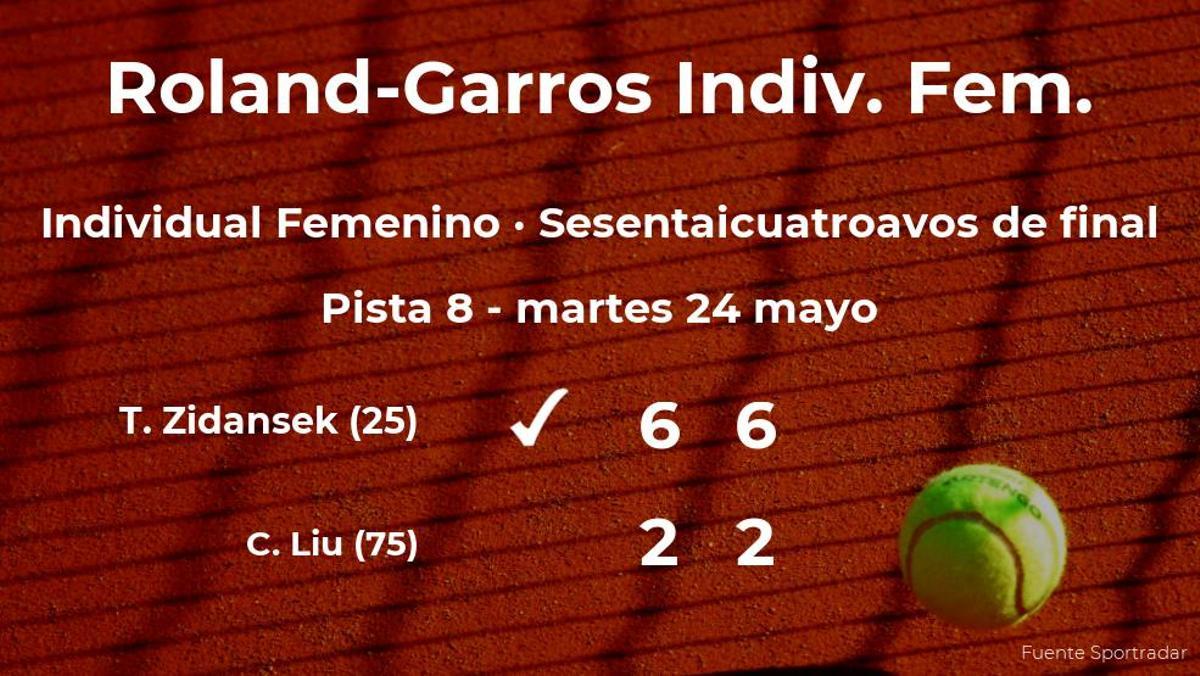 La tenista Tamara Zidansek vence en los sesentaicuatroavos de final de Roland-Garros