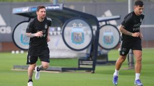 Messi, en el entrenamiento de la selección argentina