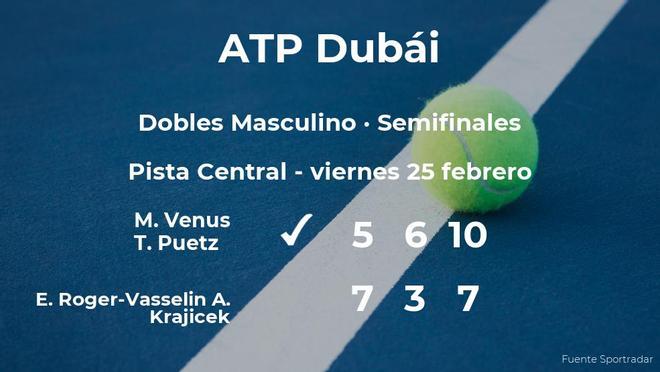 Venus y Puetz pasan a la final del torneo ATP 500 de Dubái