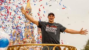 Rob Gronkowski, durante las celebraciones Rob Gronkowski, durante las celebraciones