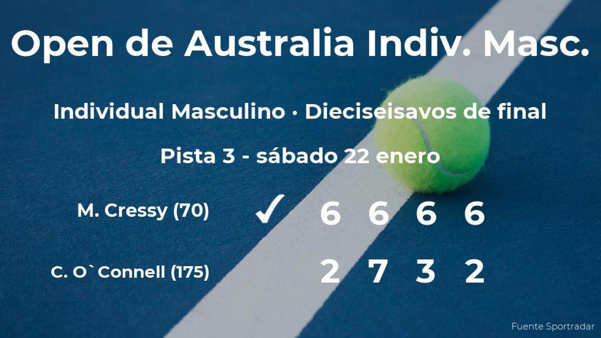 El tenista Maxime Cressy consigue clasificarse para los octavos de final a costa de Christopher O`Connell