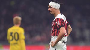Ibra durante el partido del Milan