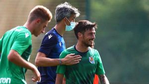 Imanol Alguacil junto a David Silva durante un entrenamiento de la Real Sociedad Imanol Alguacil junto a David Silva durante un entrenamiento de la Real Sociedad
