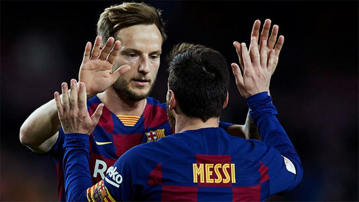 Gran pase de Rakitic entre líneas para Messi y fabricar así el quinto al Leganés