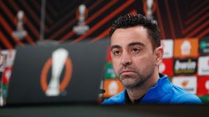 Xavi Hernández, en la rueda de prensa en el estadio del Eintracht