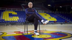 Andreu Plaza, tras el entrenamiento del lunes en el Palau Andreu Plaza, tras el entrenamiento del lunes en el Palau