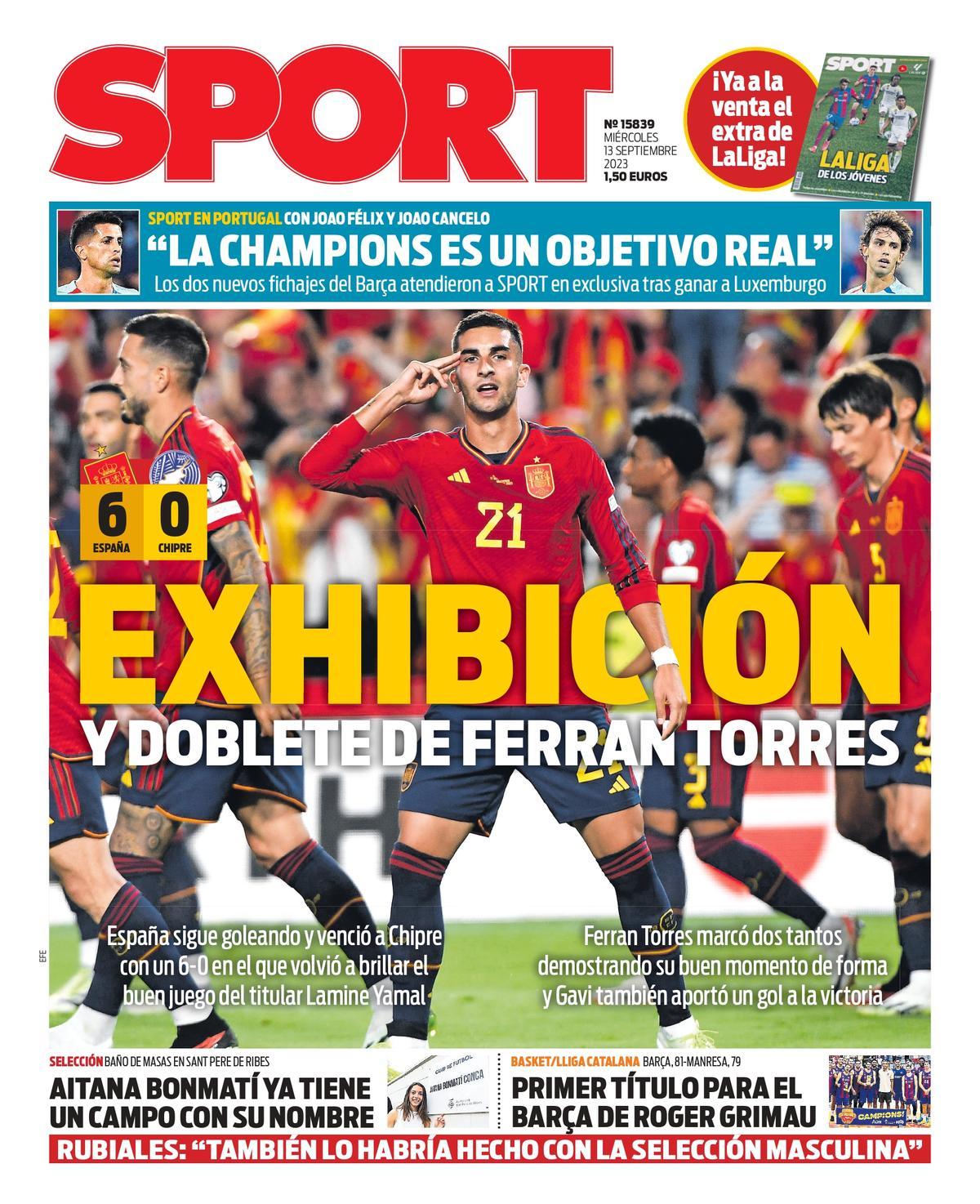 Esta es la portada SPORT de hoy, miércoles 14 de septiembre