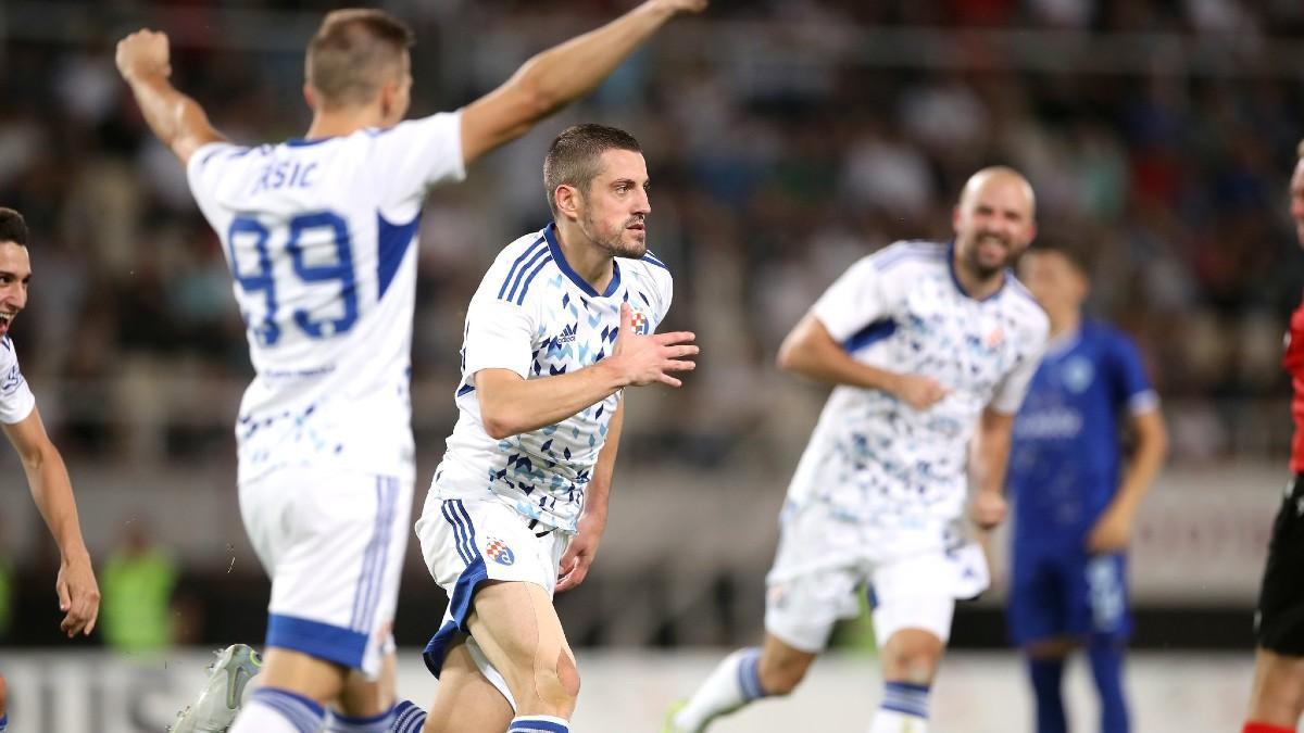 Celebración del gol del Dinamo de Zágreb