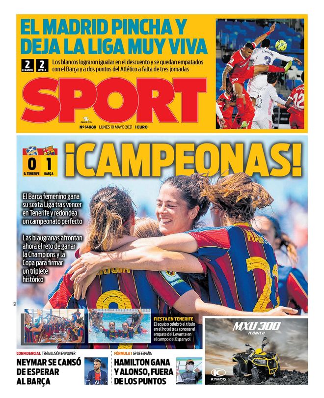 Esta es la portada de SPORT del lunes 10 de mayo de 2021 Esta es la portada de SPORT del lunes 10 de mayo de 2021