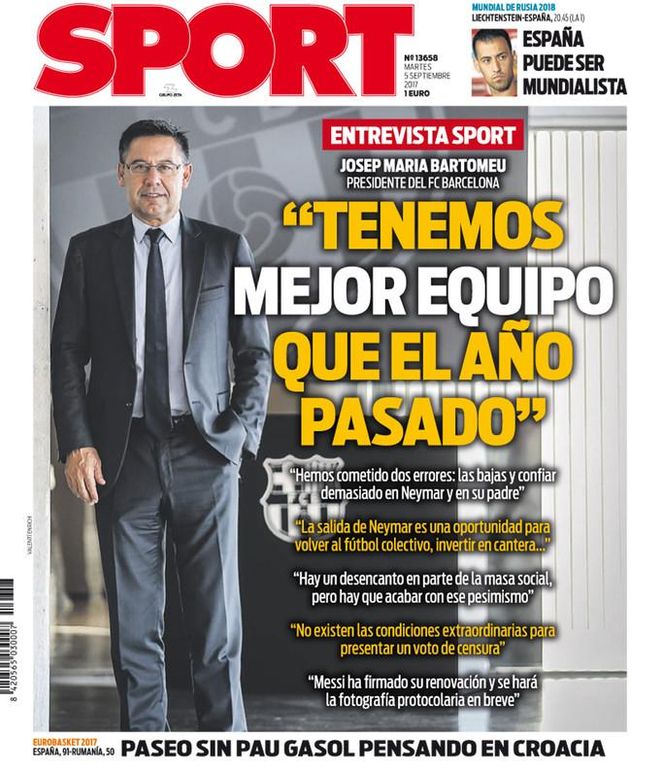 La portada de SPORT de hoy La portada de SPORT de hoy