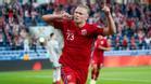 Haaland celebra su gol con Noruega frente a Países Bajos en el clasificatorio para el Mundial 2022