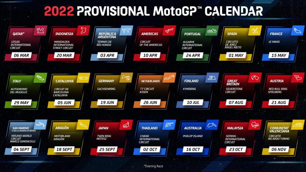 Así es el calendario provisional de MotoGP para 2022