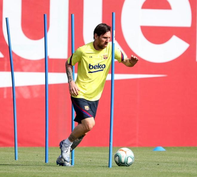 Leo Messi, en el primer entrenamiento tras la pandemia.