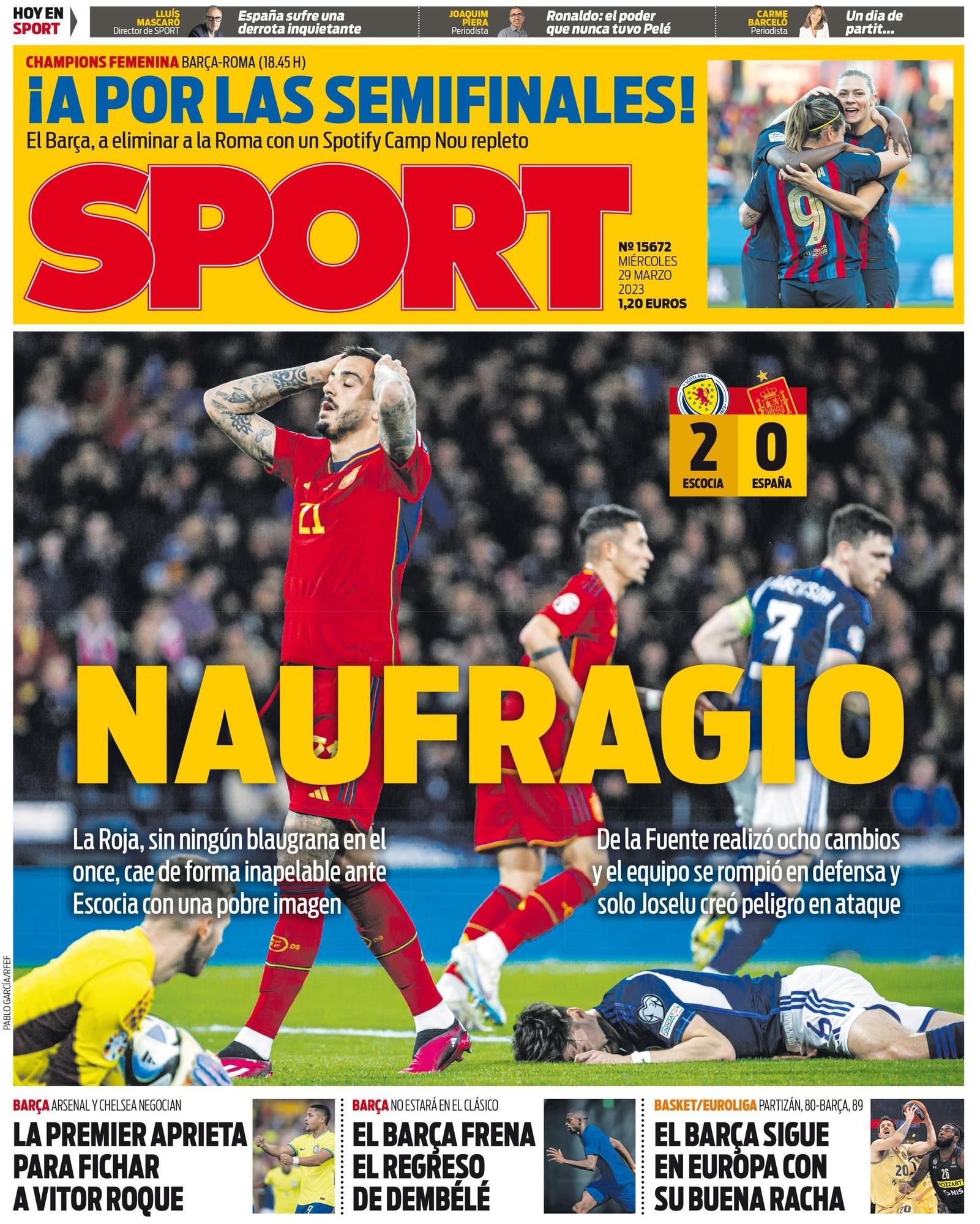Esta es la portada de SPORT, hoy miércoles 29 de marzo de 2023