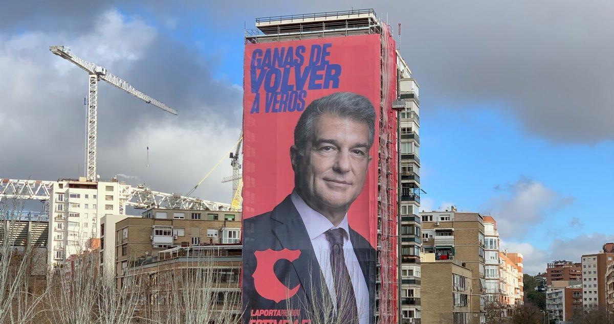 La pancarta de Joan Laporta durante las elecciones de 2021 a la presidencia del Barça