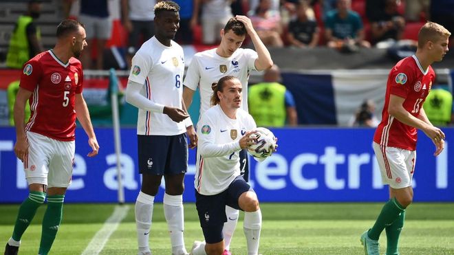 Griezmann, en un lance del encuentro en Budapest Griezmann, en un lance del encuentro en Budapest