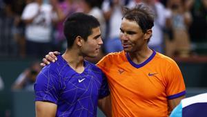 Nadal y Alcaraz, durante la disputa de Indian Wells