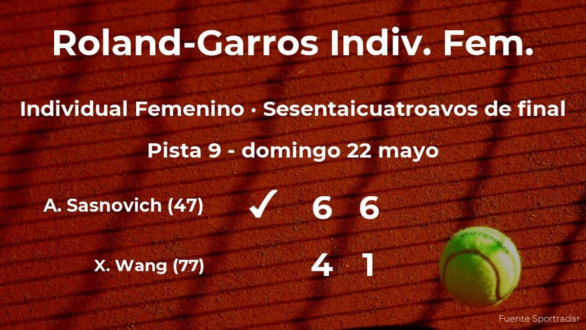 La tenista Aliaksandra Sasnovich se clasifica para los treintaidosavos de final de Roland-Garros
