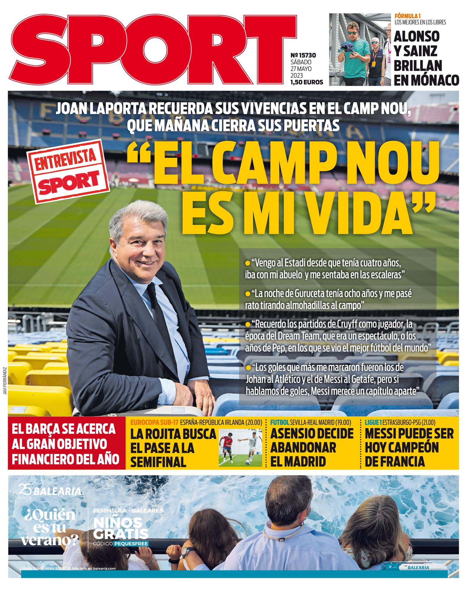 This is the cover of SPORT for today, Saturday 27 May 2023