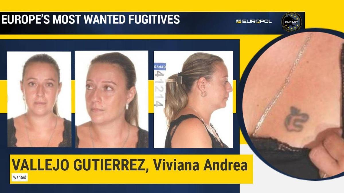 Viviana Vallejo, incluida por la policía española en la lista de delincuentes más buscados de Europa.