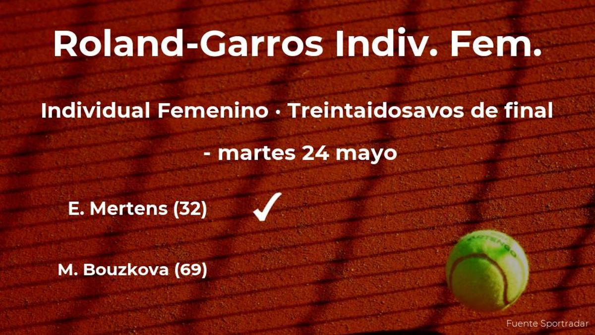 Elise Mertens se clasifica para los dieciseisavos de final del torneo Roland-Garros Indiv. Fem.